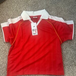 PUMA Red Active Polo Top with White Collar